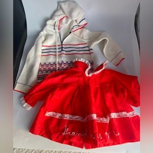 Vintage Baby Red Dress and Hooded Sweater